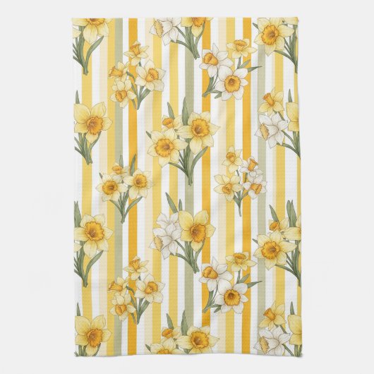 Gestreiftes Narzissen-Blumenmuster Geschirrtuch (Vertikal)