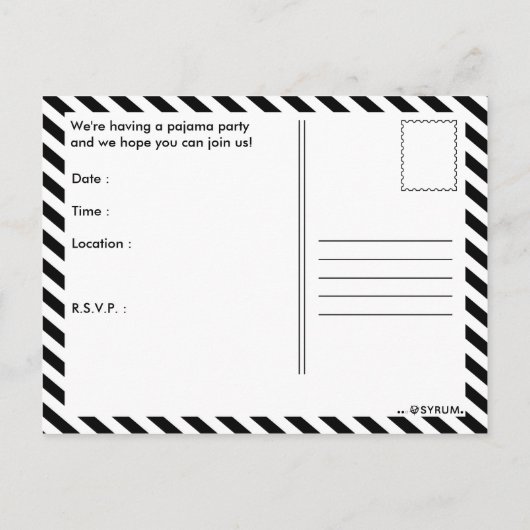 gestreiftes Pyjama-Party Einladungspostkarte (Rückseite)