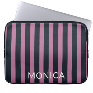 gestreiftes Rosa individuelle Name Laptopschutzhülle