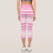 Gestreiftes rosa Muster mit Sternen Capri Leggings (Rückseite)