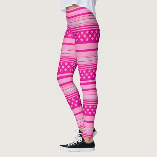 Gestreiftes rosa Muster mit Sternen Leggings (Links)