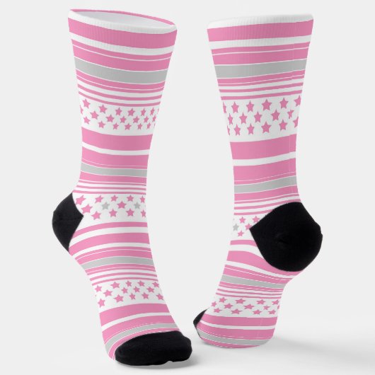 Gestreiftes rosa Muster mit Sternen Socken (Gewinkelt)