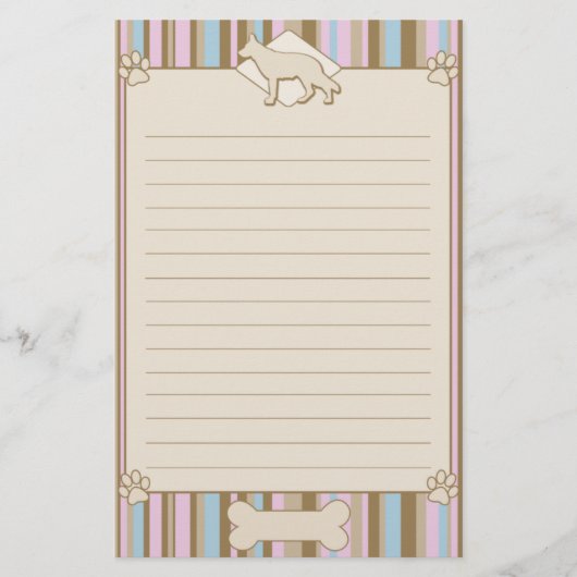 Gestreiftes Schäferhund-Briefpapier Briefpapier (Vorderseite)
