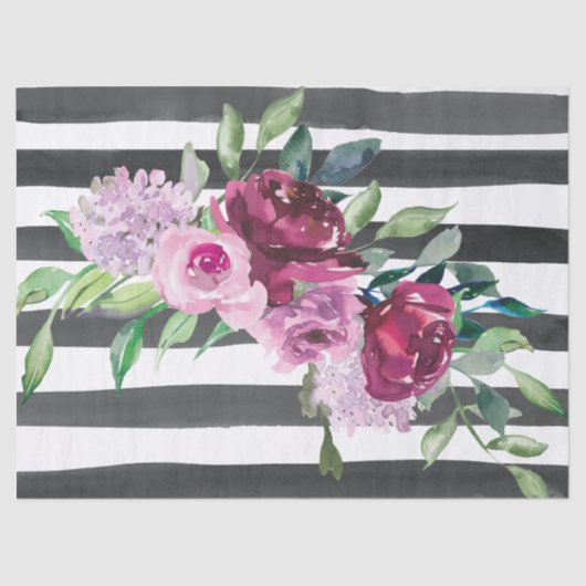 Gestreiftes Schwarzweiss-Blumen Seidenpapier (Vorderseite)