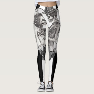 Gestreiftes Skelett Liebespaar Hochzeitstanz Leggings