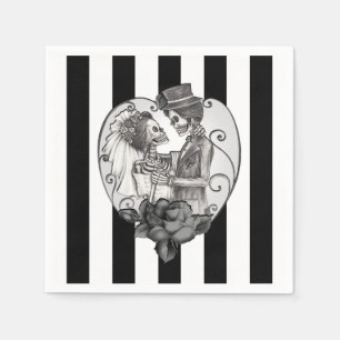 Gestreiftes Skelett Liebespaar Hochzeitstanz Serviette