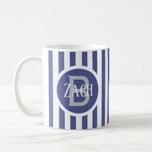 Gestreiftes Template Blau C49 Kurzer Name Initial Kaffeetasse