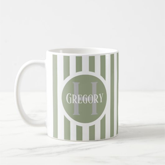Gestreiftes Template Grün C22 Langname Initial Kaffeetasse (Links)
