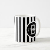 Gestreiftes Template Weiß C00 Lange Name Initiale Kaffeetasse (VorderseiteRechts)