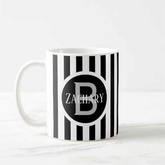 Gestreiftes Template Weiß C00 Lange Name Initiale Kaffeetasse (Links)