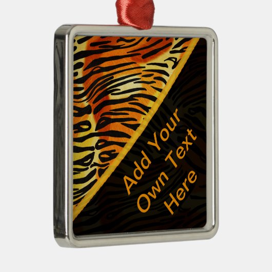 Gestreiftes Tiger-Pelz-Druck-Muster personalisiert Silbernes Ornament (Rechts)