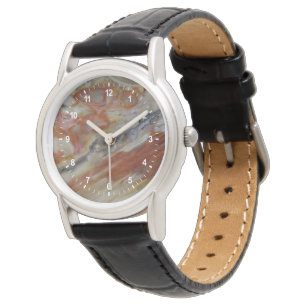 Gestreiftes versteinertes Holz Armbanduhr