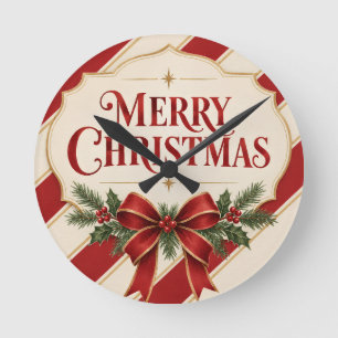 Gestreiftes Weihnachten, Frohe Weihnachtsgrüße Sti Runde Wanduhr
