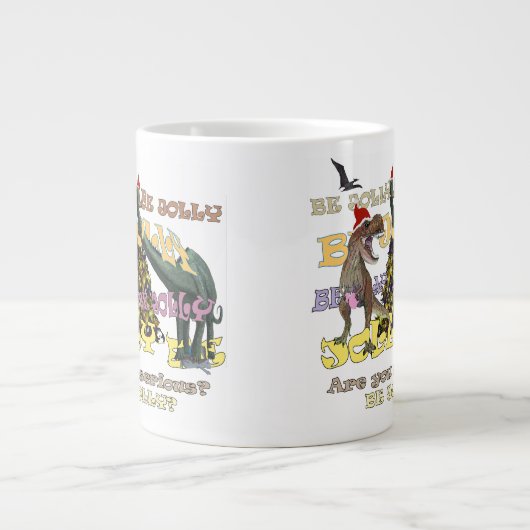 Gestresste Dinosaurier-Weihnachten Jumbo-Tasse (Vorderseite)
