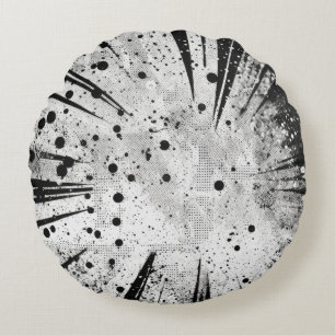 Gestresste Grau & Schwarz Grunge-Shatter-Textur Rundes Kissen