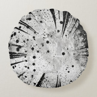 Gestresste Grau & Schwarz Grunge-Shatter-Textur Rundes Kissen