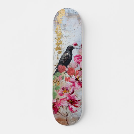 Gestresste rosa Florals Raven & Roses Skateboard (Vorne)