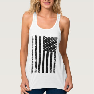 Gestresste schwarz-weiße amerikanische Flagge Tank Top