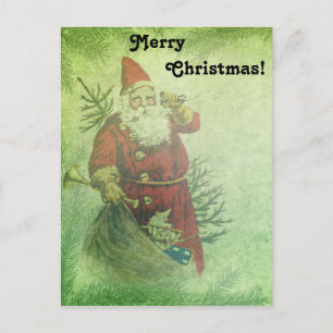 Gestresste Vintage-Weihnachtsmann-Tannen-Zweige Postkarte