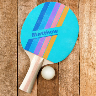 Gestresster 80er Neon-Ozeanhimmel gestreift mit Na Tischtennis Schläger