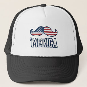 Gestresster Amerika-Schnurrbart Patriotischer Vekt Truckerkappe