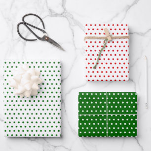 Gestresstes Rot Grün Weiß Kleines Punkte-Muster Geschenkpapier Set