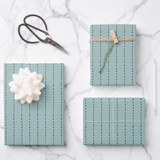 Gestrichelte Linien auf Grau Türkis Geschenkpapier Set (Vorderseite)