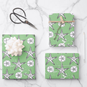 Gestricheltes Muster mit gestresstem Seestern und Geschenkpapier Set