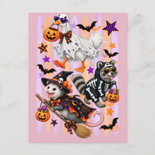 Gestrickelter Halloween Verrückter Gans Waschbär O Einladungspostkarte