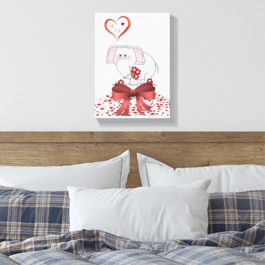 Gestrickte Canvas Print Valentine's Day Elephant Leinwanddruck (Insitu (Schlafzimmer))