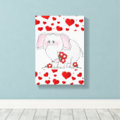 Gestrickte Canvas Print Valentine's Day Elephant Leinwanddruck (Insitu (Holzboden))