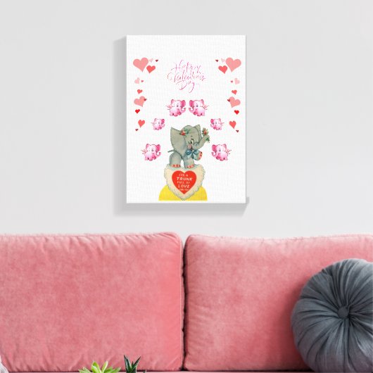 Gestrickte Canvas Print Valentine's Day Elephant Leinwanddruck (Insitu (Wohnzimmer))
