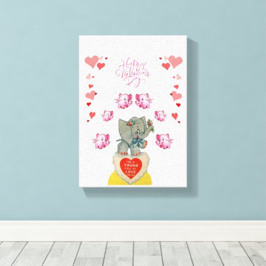 Gestrickte Canvas Print Valentine's Day Elephant Leinwanddruck (Insitu (Holzboden))
