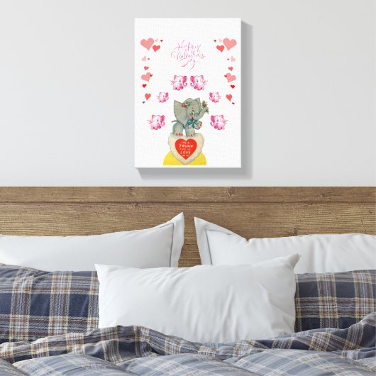 Gestrickte Canvas Print Valentine's Day Elephant Leinwanddruck (Insitu (Schlafzimmer))