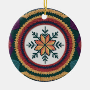 Gestrickte Herbstblatt-Schneeflocken-Muster Weihna Keramik Ornament