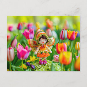 Gestrickte kleine Fee mit Tulips Feiertagspostkarte