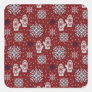 Gestrickte Winter-Weihnachts-Dekorationsmuster Quadratischer Aufkleber