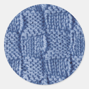 Gestrickte Wollquadrate blau Runder Aufkleber