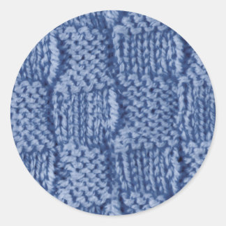 Gestrickte Wollquadrate blau Runder Aufkleber