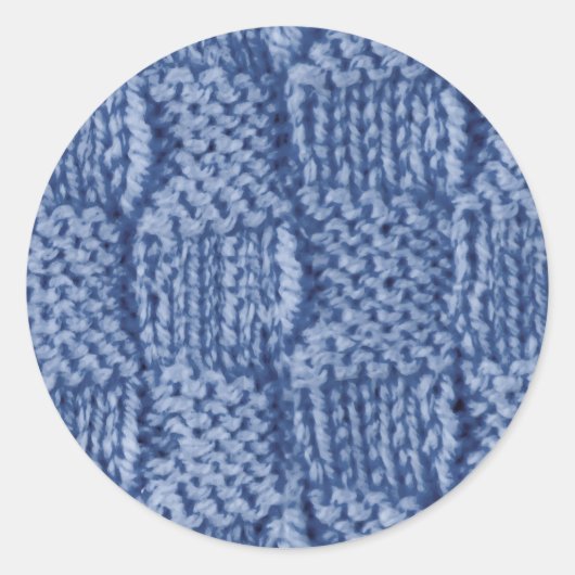 Gestrickte Wollquadrate blau Runder Aufkleber (Vorderseite)