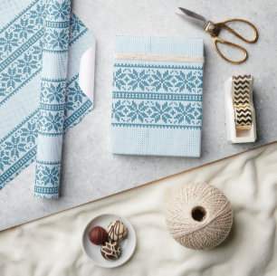 Gestrickter blauer Schneekristall hässlicher Weihn Geschenkpapier