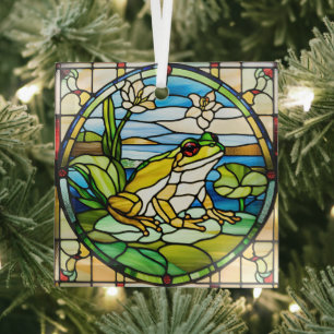 Gestrickter Glaßfrosch auf Ornament gedruckt Aus Glas