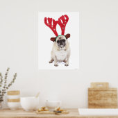 Gestrickter Mops mit Rentier Antlers Poster (Küche)