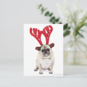 Gestrickter Mops mit Rentier Antlers Postkarte (Stehend Vorderseite)