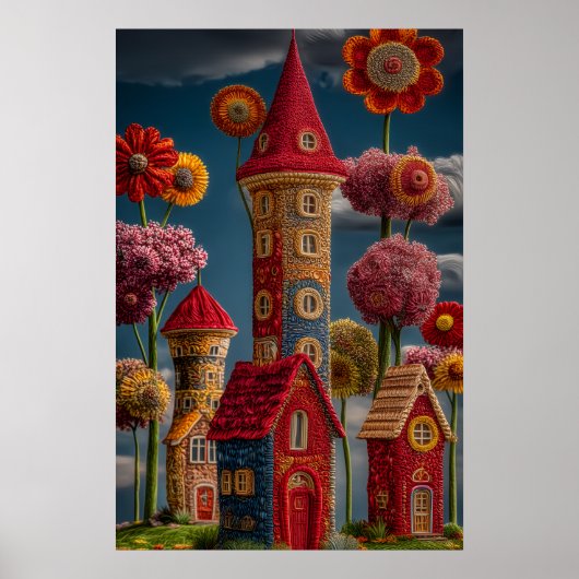 Gestrickter Stil - märchenhafte Feeendorf Poster (Vorne)