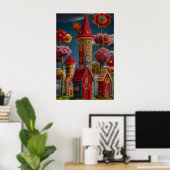 Gestrickter Stil - märchenhafte Feeendorf Poster (Heimbüro)