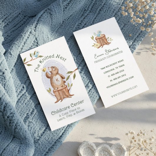 Gestrickter Wald Bär Spaß Kinderbetreuung Tagesstä Visitenkarte
