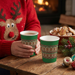 Gestrickter Weihnachtsmann-Weihnachtsmuster Pappbecher
