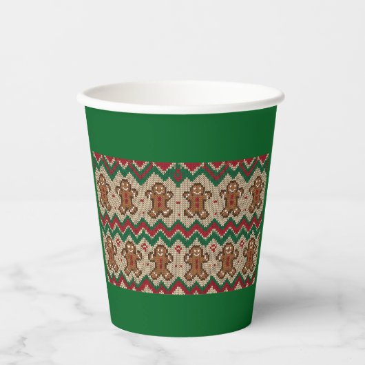 Gestrickter Weihnachtsmann-Weihnachtsmuster Pappbecher (Vorderseite)