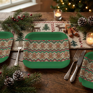 Gestrickter Weihnachtsmann-Weihnachtsmuster Pappteller